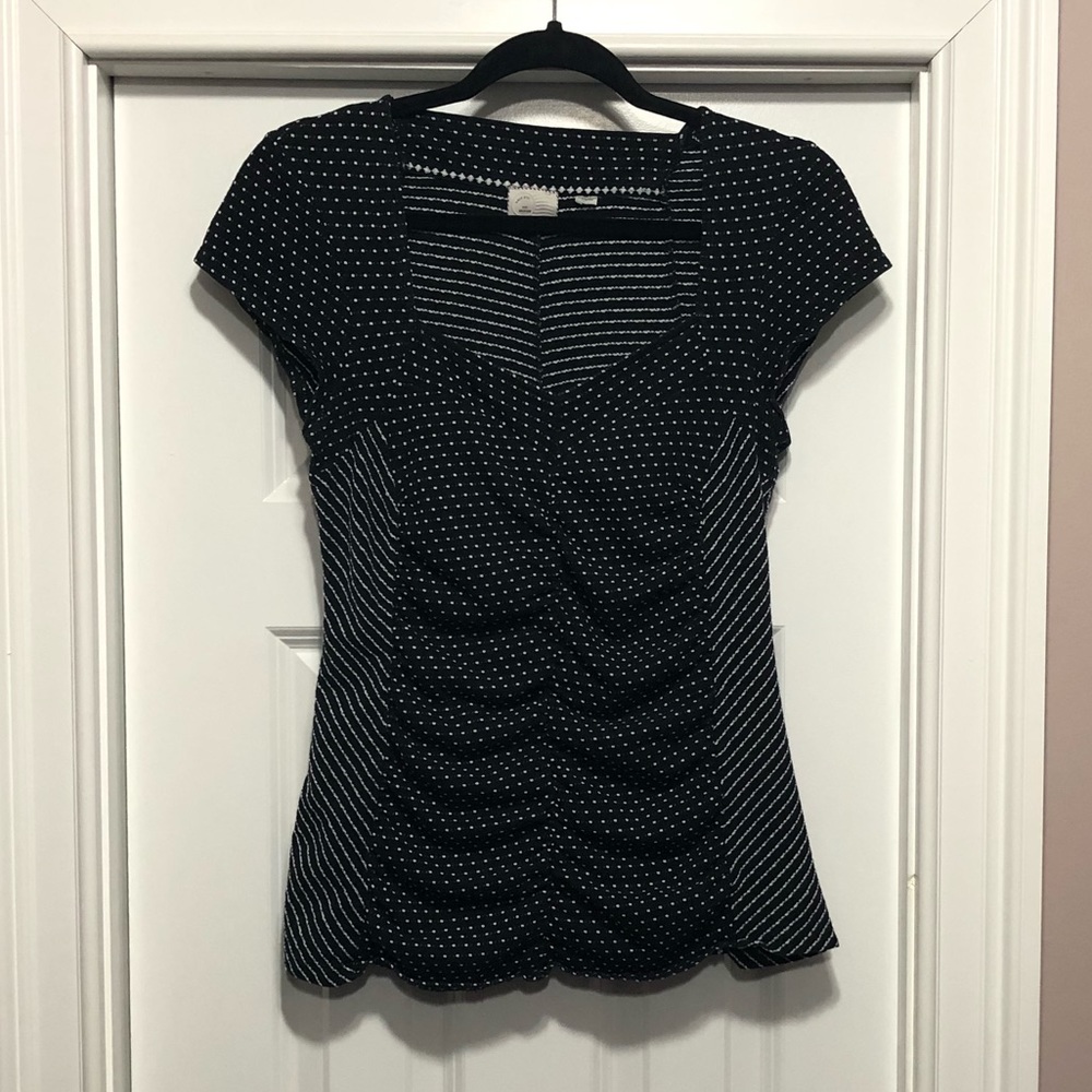 Black Knit Top w/White Polka Dots & Stripes